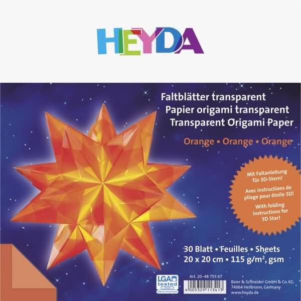 Falblätter Papier 20x20cm orange transparent VE=30 Blatt