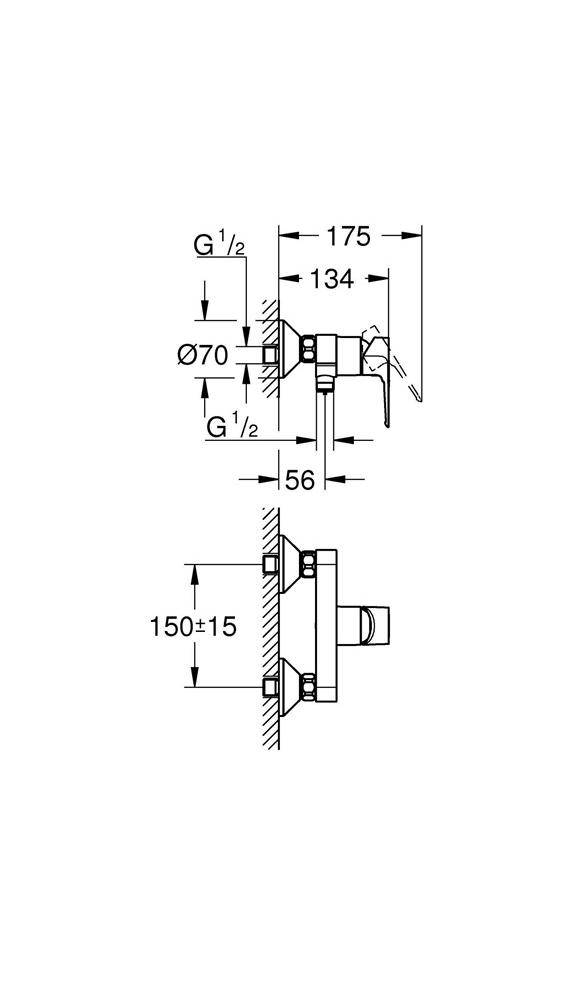 GROHE EH-Brausebatterie BAULOOP 1/2Zoll chr chrom 23633_1
