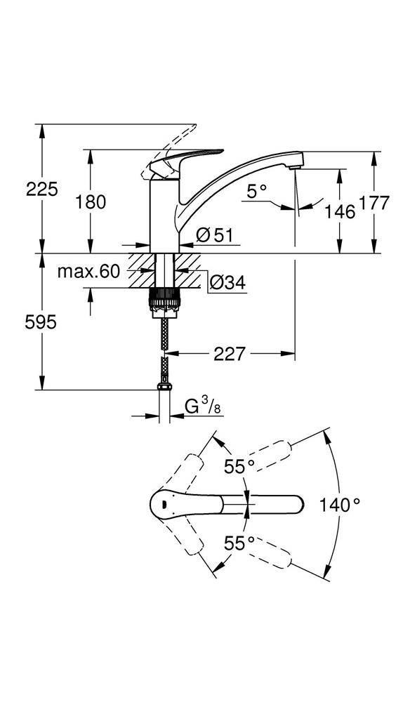 GROHE EH-Spültischbatterie EUROSMART 1/2Zoll fla Ala chr chrom 33281_3