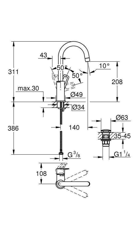 GROHE EH-Waschtischbatterie BAULOOP 1/2Zoll L-Size chr chrom 23891_1