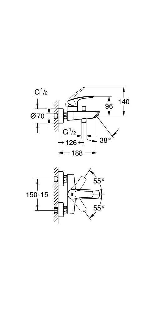 GROHE Einhand-Wannenbatterie EUROSMART 1/2Zoll chrom
