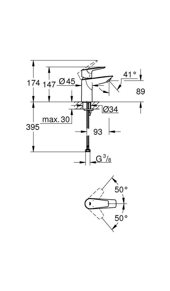 GROHE EH-Waschtischbatterie BAUEDGE 1/2Zoll S-Size glatter Körper chr