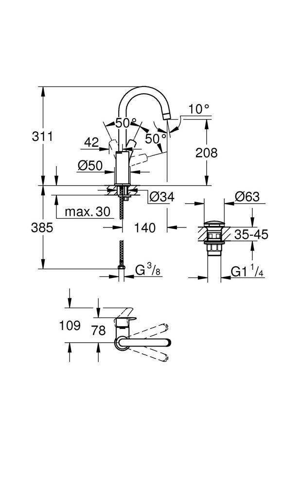 GROHE Einhand-Waschtischbatterie EUROSMART 1/2Zoll L-Size chr