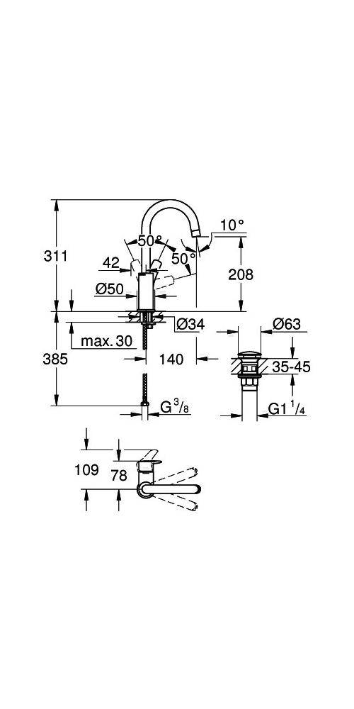 GROHE Einhand-Waschtischbatterie EUROSMART 1/2Zoll L-Size chr
