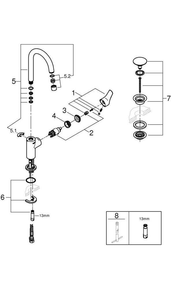 GROHE Einhand-Waschtischbatterie EUROSMART 1/2Zoll L-Size chr
