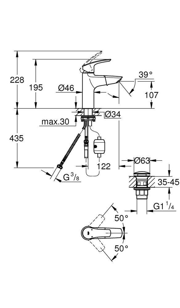 GROHE Einhand-Waschtischbatterie EUROSMART 1/2Zoll M-Size auszb
