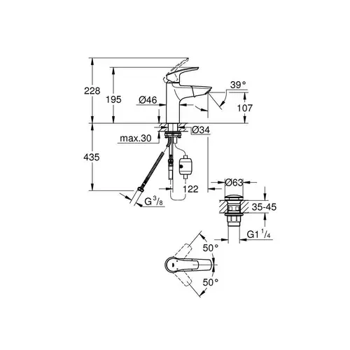 GROHE Einhand-Waschtischbatterie EUROSMART 1/2Zoll M-Size auszb GROHE Einhand-Waschtischbatterie EUROSMART 1/2Zoll M-Size auszb