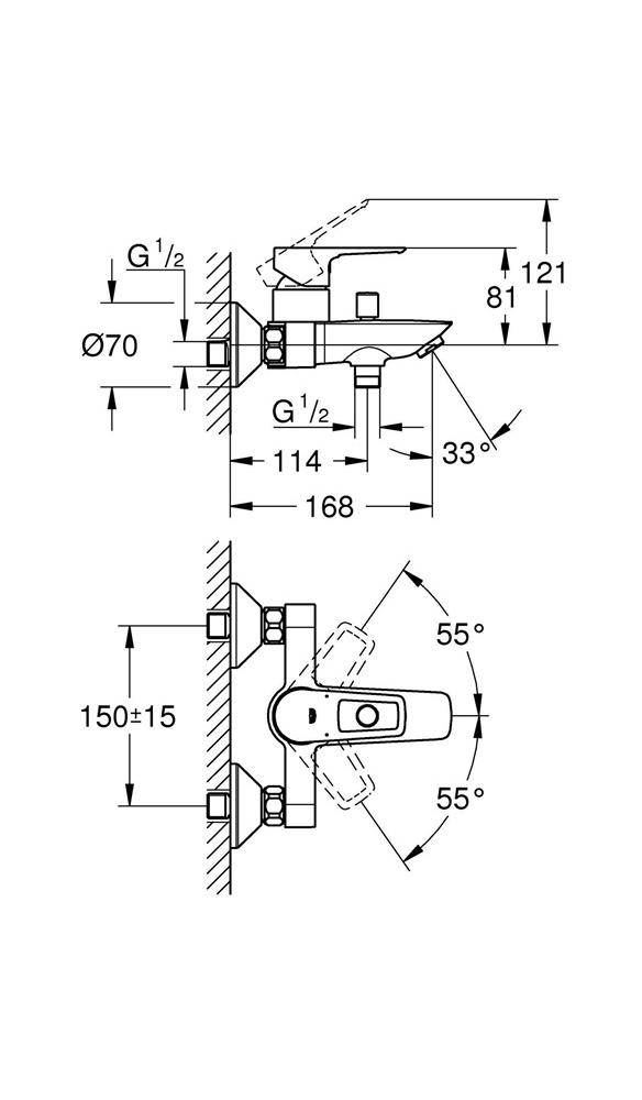 GROHE EH-Wannenbatterie BAULOOP 1/2Zoll chr chrom 23602_1