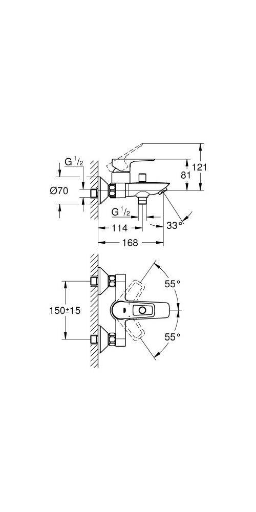 GROHE EH-Wannenbatterie BAULOOP 1/2Zoll chr chrom 23602_1