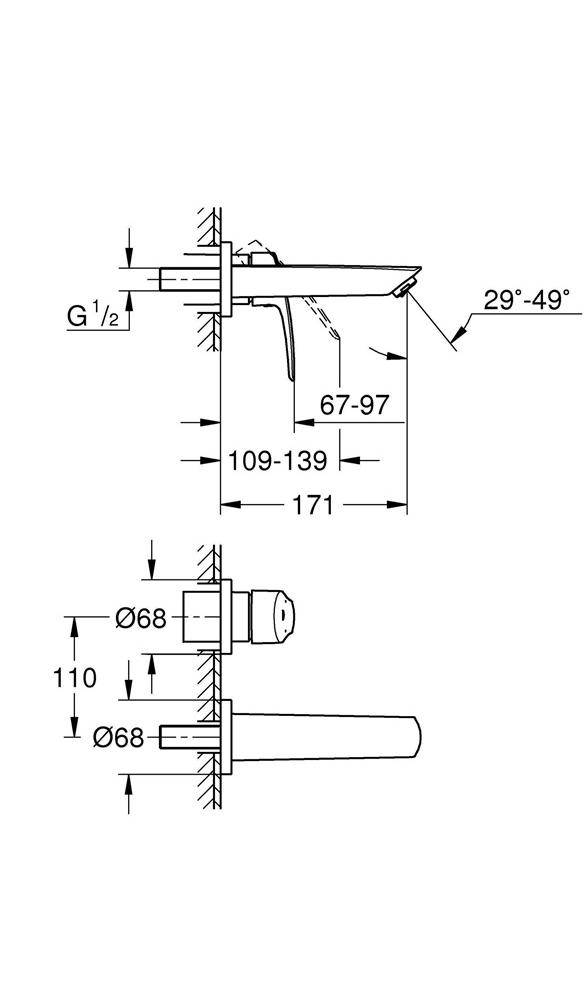 GROHE 2-Loch-Waschtischbatterie EUROSMART Ausldg 171mm chr