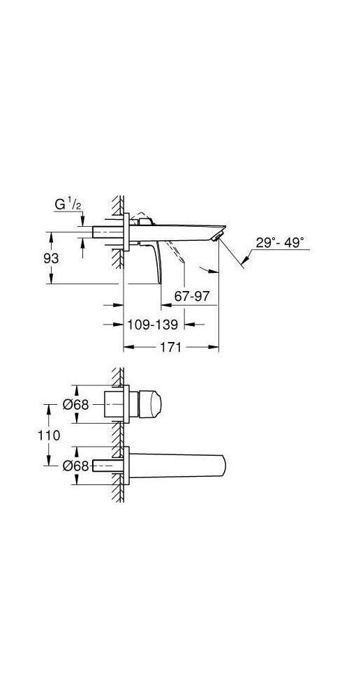 GROHE 2-Loch-Waschtischbatterie EUROSMART Ausldg 171mm chr