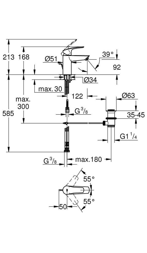 GROHE Einhand-Waschtischbatterie EUROSMART 1/2Zoll S-Size ND chr