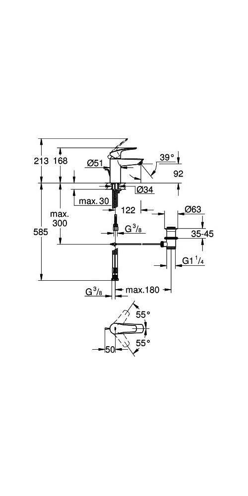 GROHE Einhand-Waschtischbatterie EUROSMART 1/2Zoll S-Size ND chr