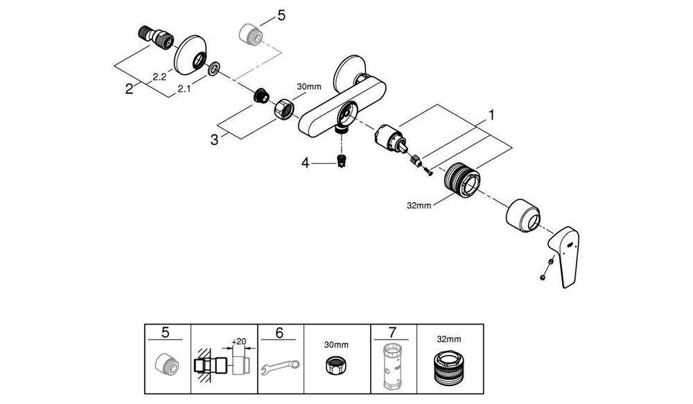 GROHE EH-Brausebatterie BAUEDGE 1/2Zoll chr chrom 23635_1