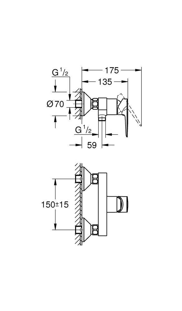 GROHE EH-Brausebatterie BAUEDGE 1/2Zoll chr chrom 23635_1