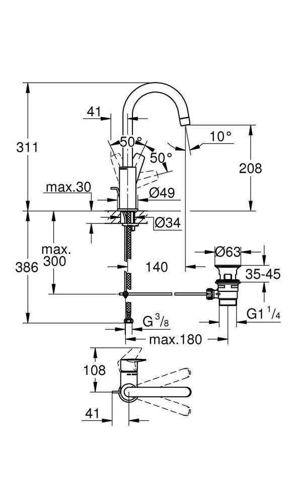 GROHE EH-Waschtischbatterie BAUEDGE 1/2Zoll L-Size chr chrom 23760_1