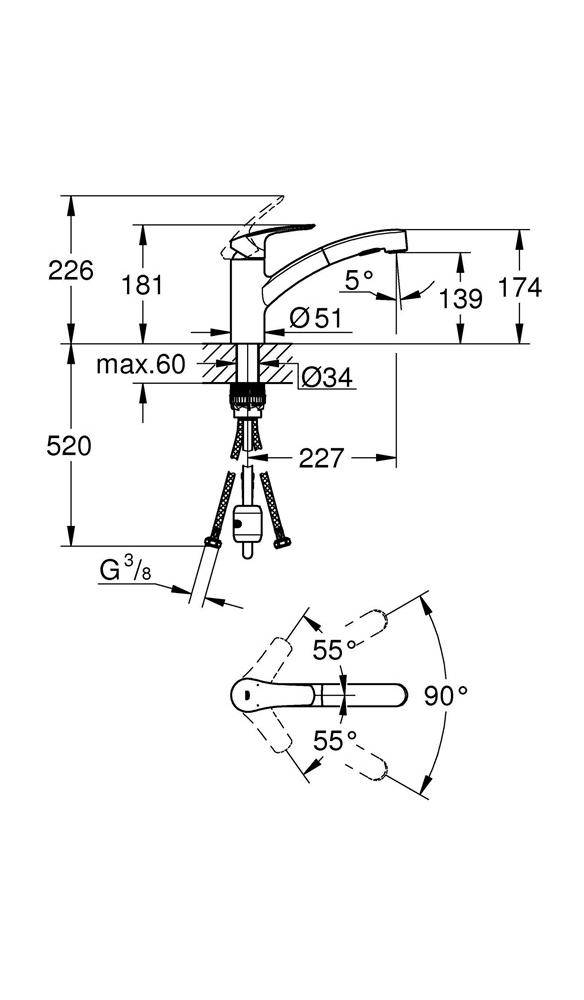 GROHE EH-Spb EUROSMART 1/2Zoll fla. Ala auszb Du Spülbrause chr