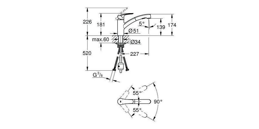 GROHE EH-Spb EUROSMART 1/2Zoll fla. Ala auszb Du Spülbrause chr