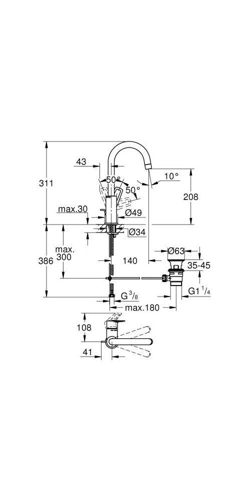 GROHE EH-Waschtischbatterie BAULOOP 1/2Zoll L-Size chr chrom 23763_1