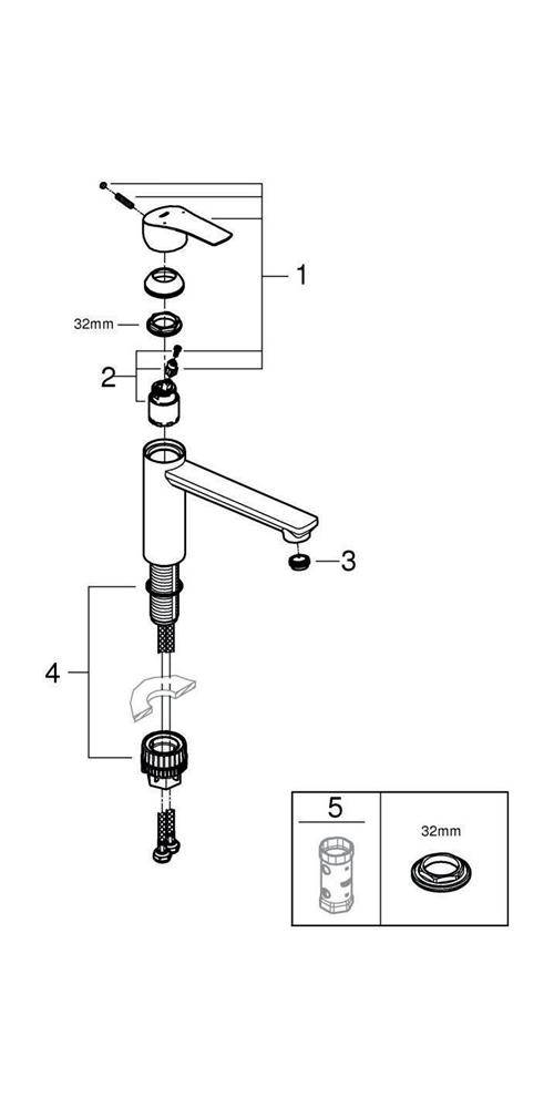 GROHE EH-Spültischbatterie EUROSMART 1/2Zoll mi-ho Ala chr chrom 30463