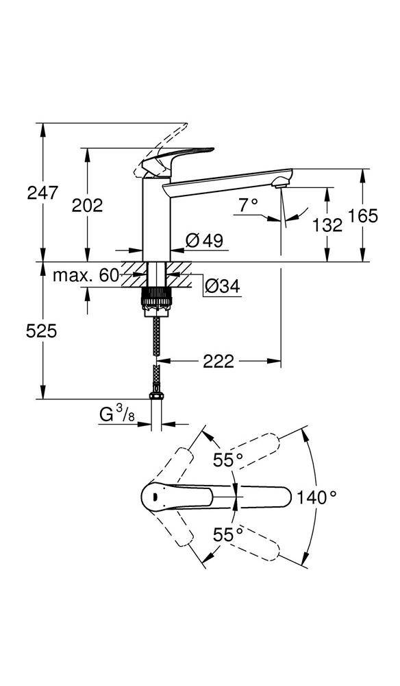GROHE EH-Spültischbatterie EUROSMART 1/2Zoll mi-ho Ala chr chrom 30463