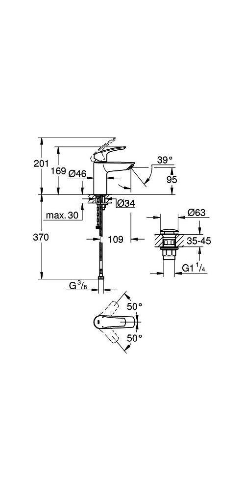 GROHE Einhand-Waschtischbatterie EUROSMART 1/2Zoll S-Size chr