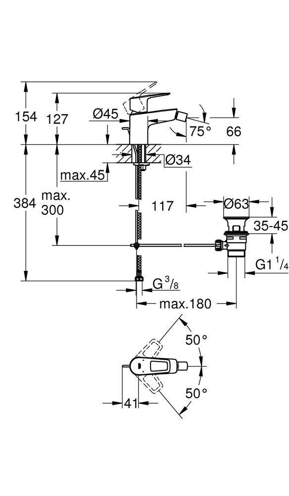 GROHE EH-Bidetbatterie BAULOOP 1/2Zoll chr chrom 23338_1