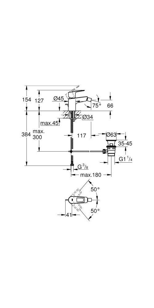 GROHE EH-Bidetbatterie BAULOOP 1/2Zoll chr chrom 23338_1
