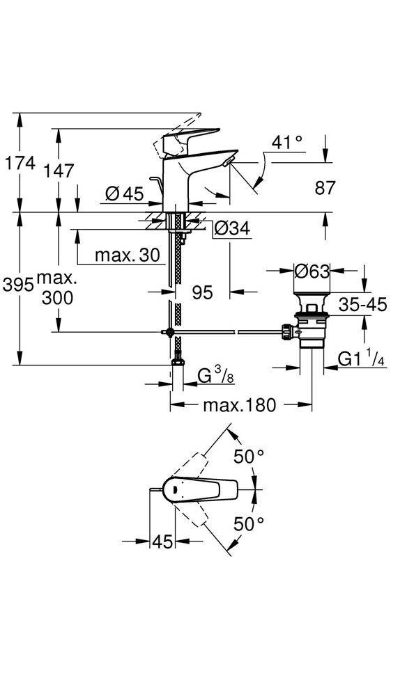 GROHE EH-Waschtischbatterie BAUEDGE 1/2Zoll S-Size chr chrom 23894_1