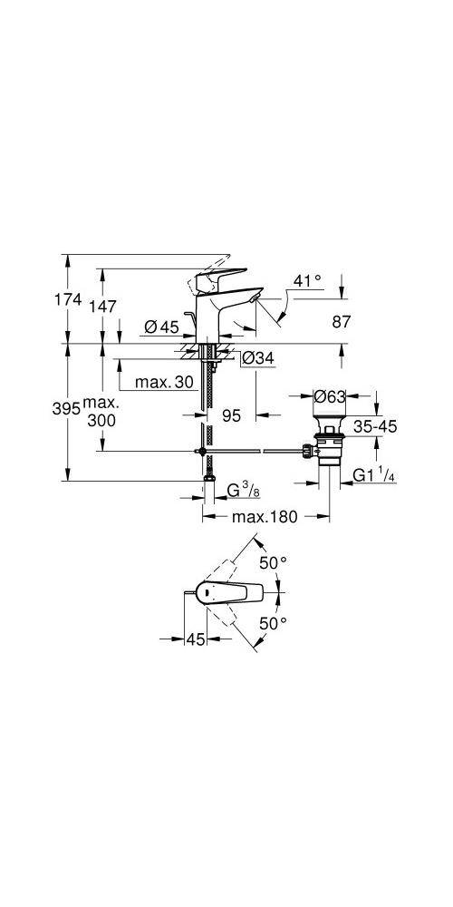 GROHE EH-Waschtischbatterie BAUEDGE 1/2Zoll S-Size chr chrom 23894_1