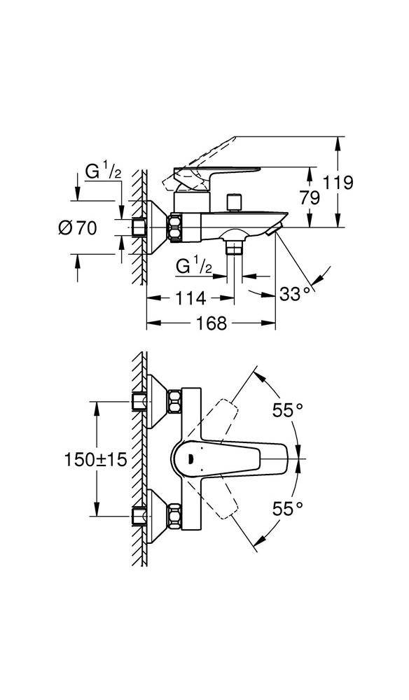 GROHE EH-Wannenbatterie BAUEDGE 1/2Zoll chr chrom 23604_1