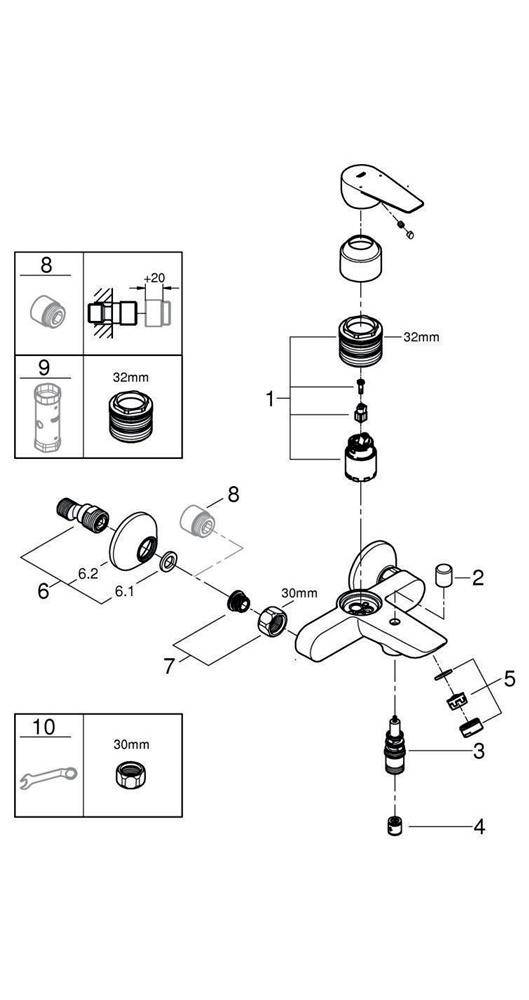 GROHE EH-Wannenbatterie BAUEDGE 1/2Zoll chr chrom 23604_1