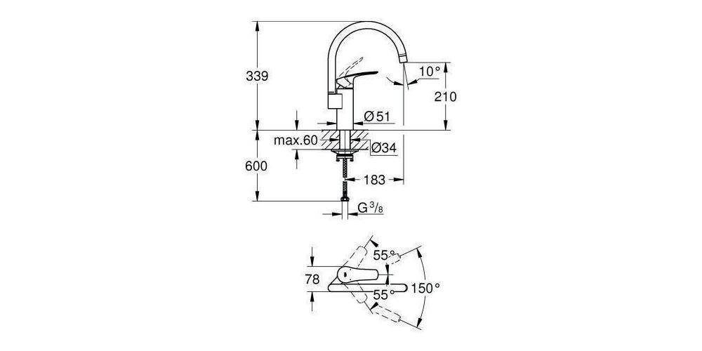 GROHE EH-Spültischbatterie EUROSMART 1/2Zoll ho Ala chr chrom 33202_3