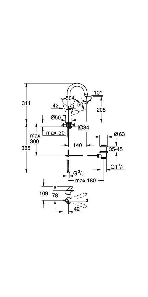 GROHE Einhand-Waschtischbatterie EUROSMART 1/2Zoll L-Size chr