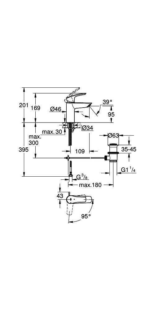 GROHE Einhand-Waschtischbatterie EUROSMART 1/2Zoll S-Size chr