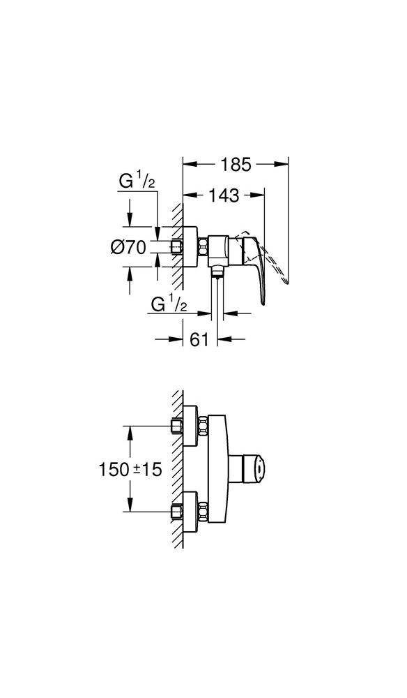 GROHE Einhand-Brausebatterie EUROSMART 1/2Zoll chr