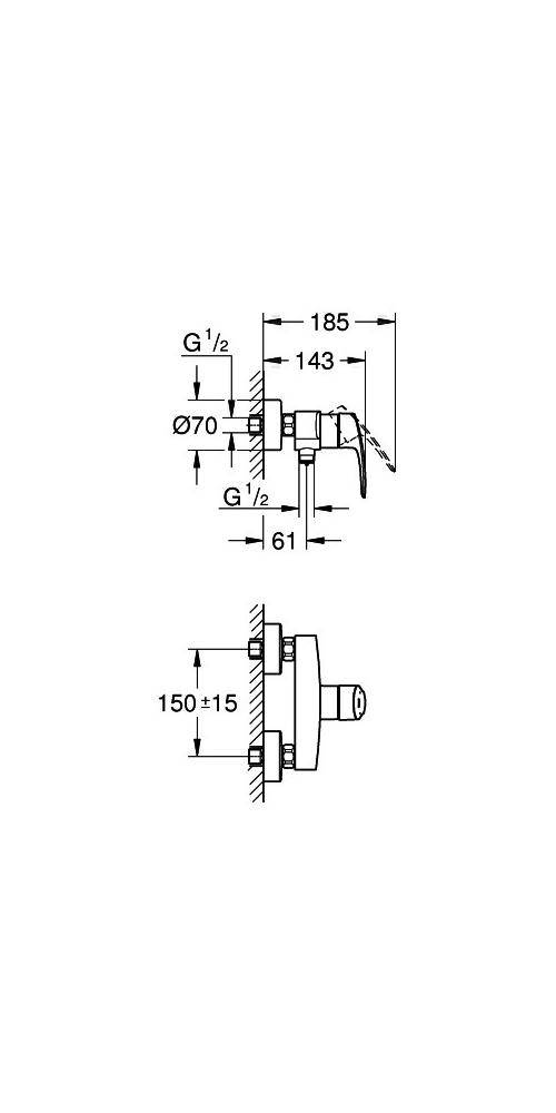 GROHE Einhand-Brausebatterie EUROSMART 1/2Zoll chr