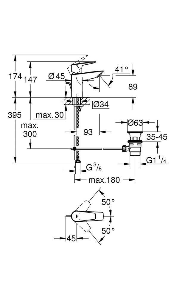 GROHE EH-Waschtischbatterie BAUEDGE 1/2Zoll S-Size ZAG chr chrom