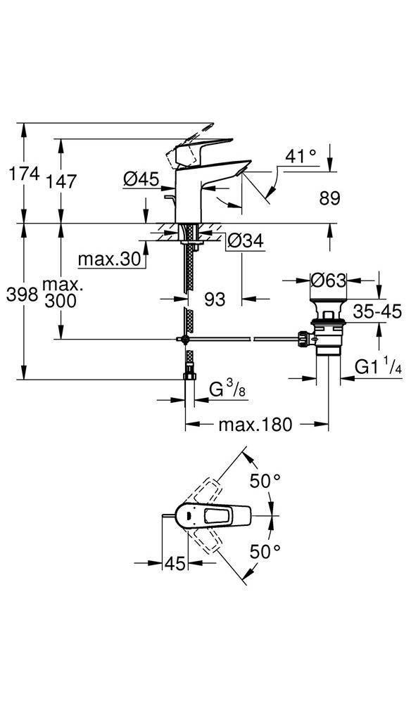 GROHE EH-Waschtischbatterie BAULOOP 1/2Zoll S-Size ZAG chr chrom