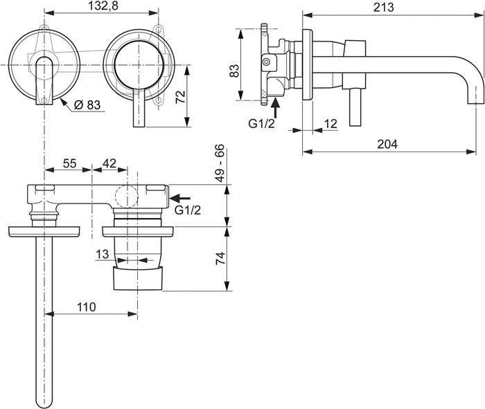 Ideal Standard Wand-Waschtischarmatur CERALINE UP Bausatz 2 für