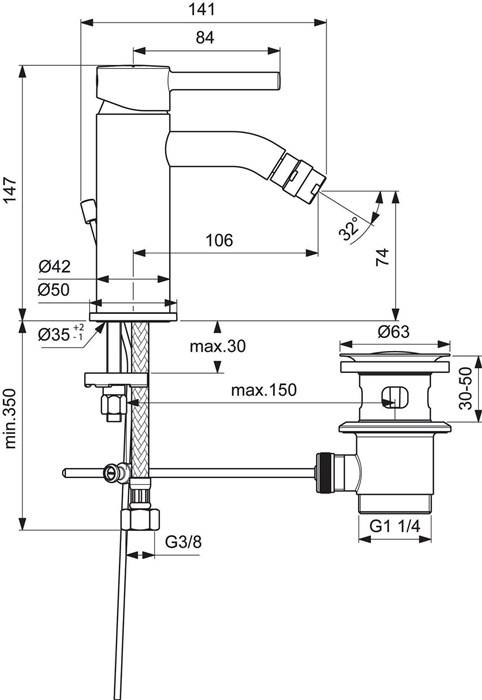 Ideal Standard Bidetarmatur mit Ablaufgarnitur chrom Chrom