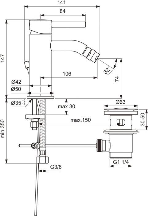 Ideal Standard Bidetarmatur mit Ablaufgarnitur chrom Chrom
