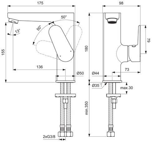 Ideal Standard Waschtischarmatur CERAFINE O Ausldg 136mm o