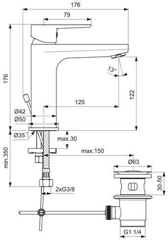 Ideal Standard Waschtischarmatur CERAFINE O Ausldg 125mm m