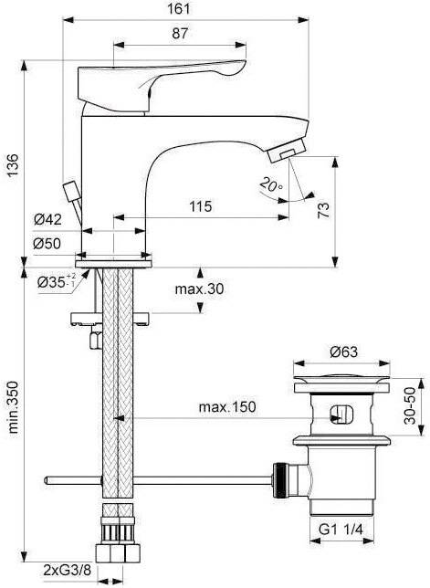 Ideal Standard Waschtischarmatur ALPHA mit Metall-Ablaufgarnitur