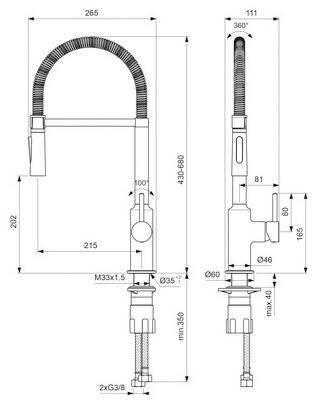 Ideal Standard Einhebel-Küchenarmatur CERALOOK SEMI PROFI DN 15 mit