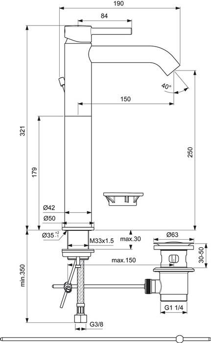 Ideal Standard Waschtischarmatur CERALINE m verläng. So mit