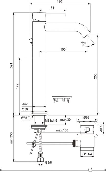 Ideal Standard Waschtischarmatur CERALINE m verläng. So mit