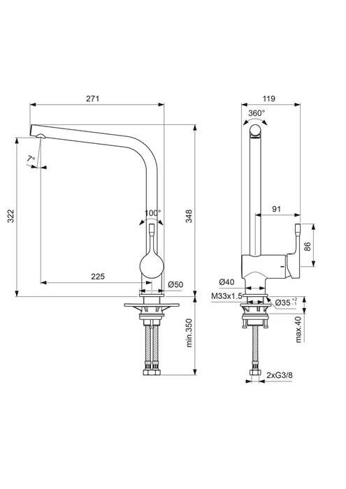 Ideal Standard Einhebel-Küchenarmatur CERALOOK DN 15, hoher Auslauf