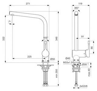 Ideal Standard Einhebel-Küchenarmatur CERALOOK DN 15, hoher Auslauf